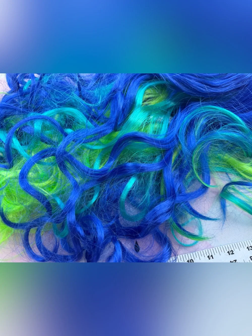Vibrant Blue & Lime Green Curly mermaid hair wig (new in bag)